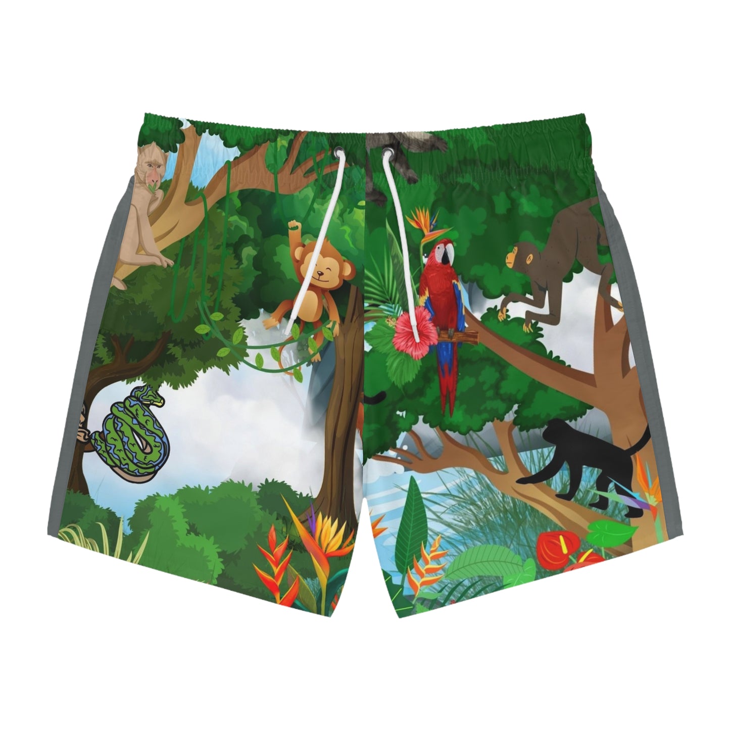 Tropical Jungle Swim Trunks for Men - Fun Animal Print Beachwear