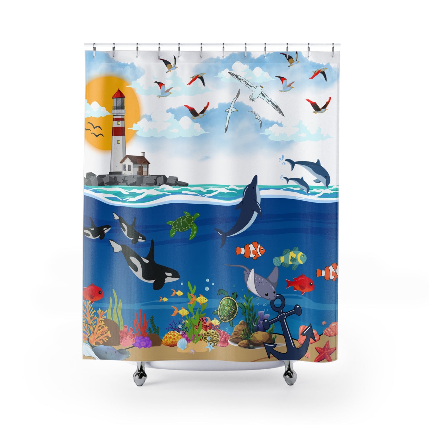 Coastal Vibes Shower Curtain, Nautical Bathroom Decor, Ocean Theme