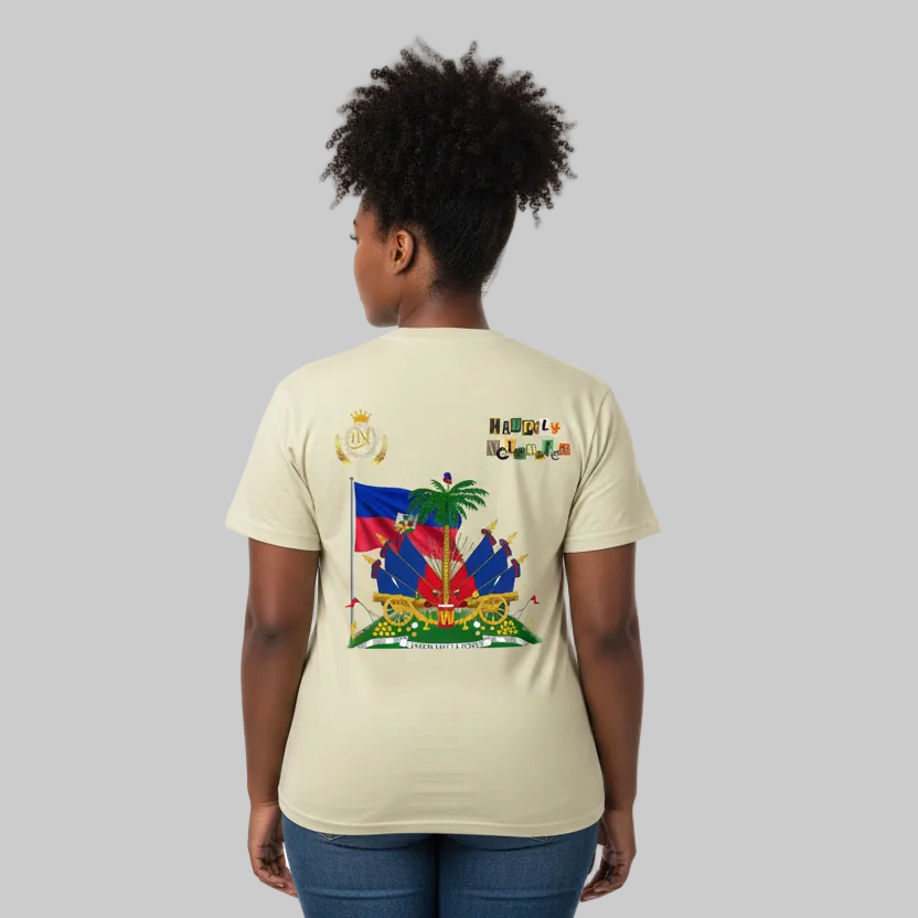 Haiti Flag Themed Vintage Wash Cotton Graphic Unisex T-Shirt