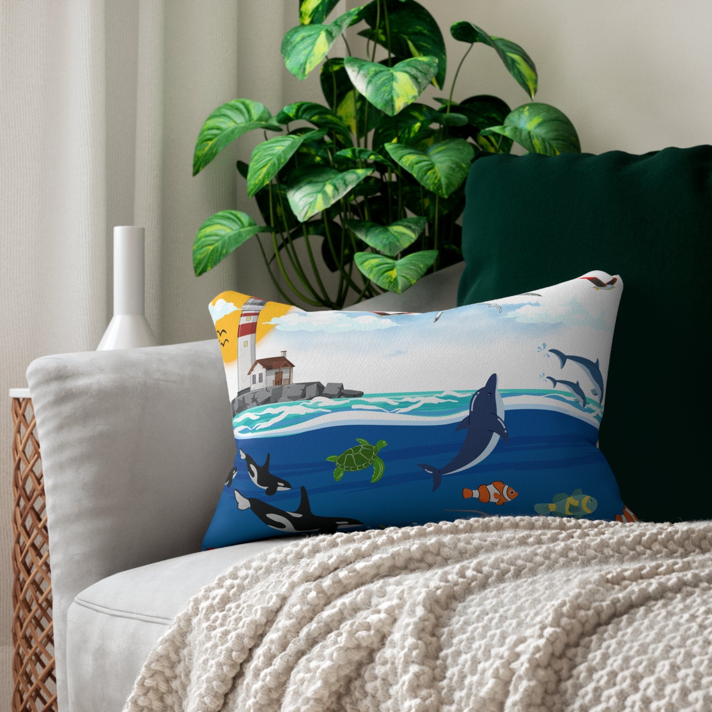 Ocean Adventure Lumbar Pillow - Nautical Marine Decor for Home