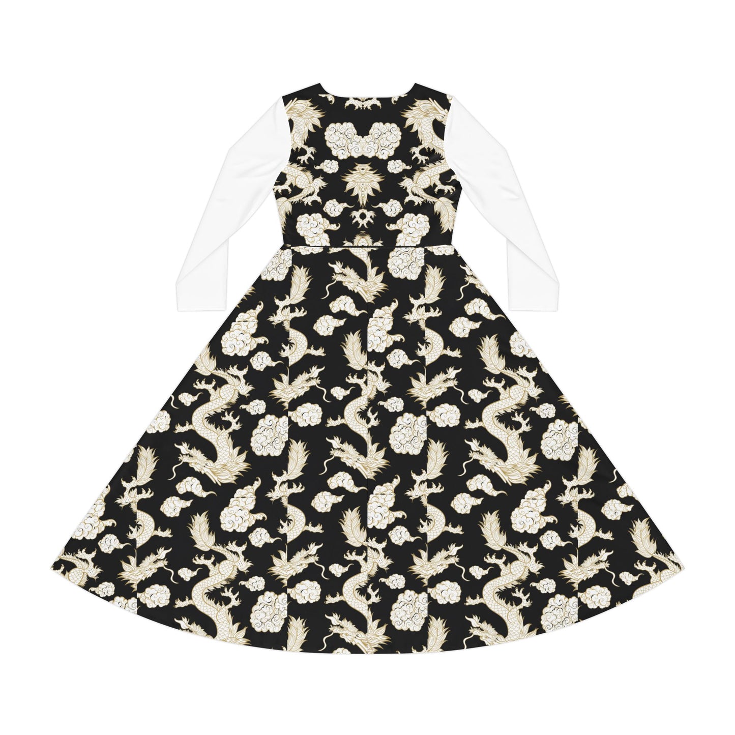 Elegant Dragon Print Long Sleeve Dance Dress | Boho Style, Dance Wear, Vintage Inspired