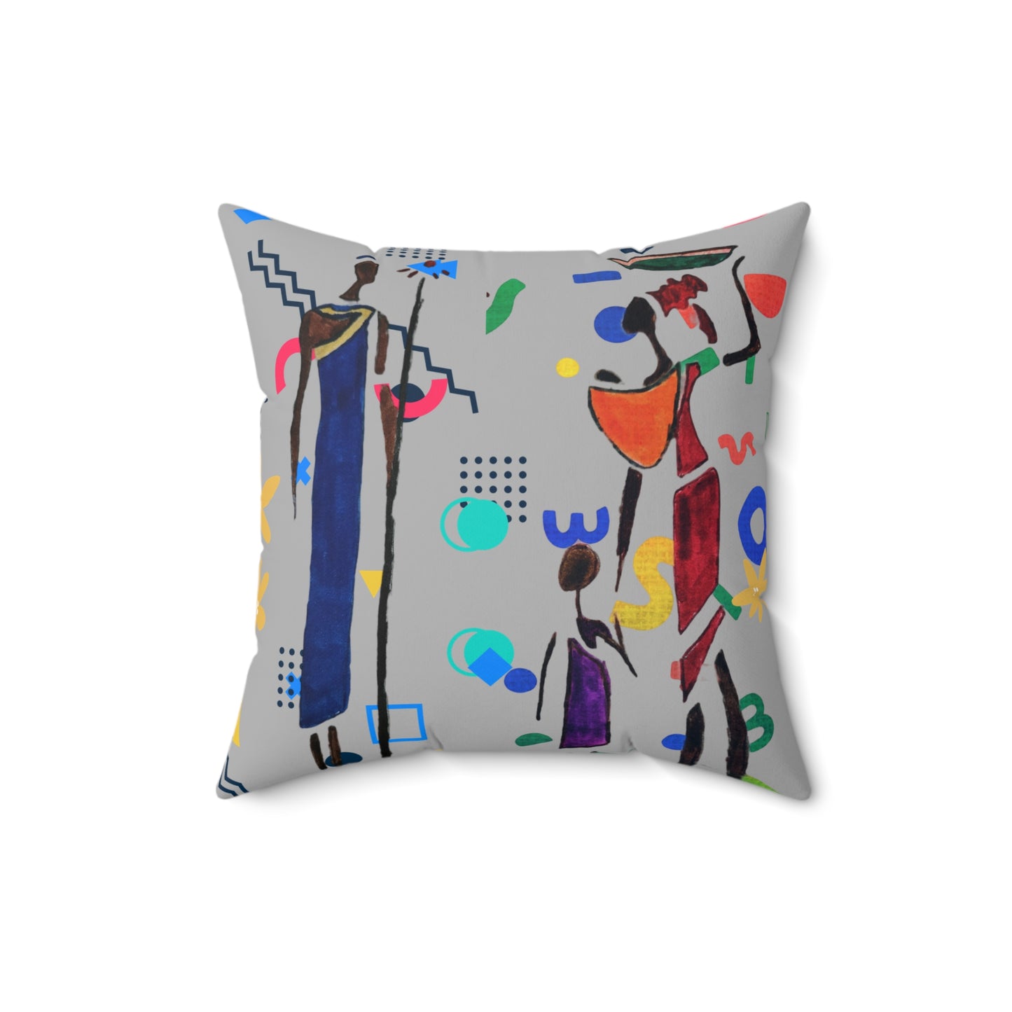 Ethnic Family Doodle Spun Polyester Square Pillow - Handcrafted Home Decor