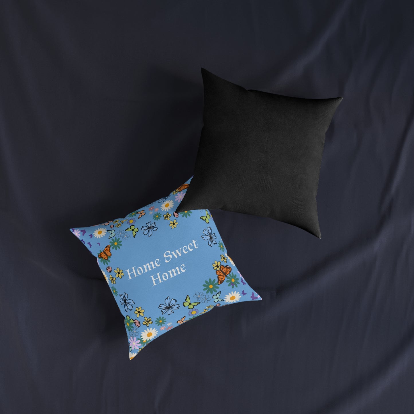 Floral Home Sweet Home Square Pillow - Cozy Decor for Living Room & Bedroom