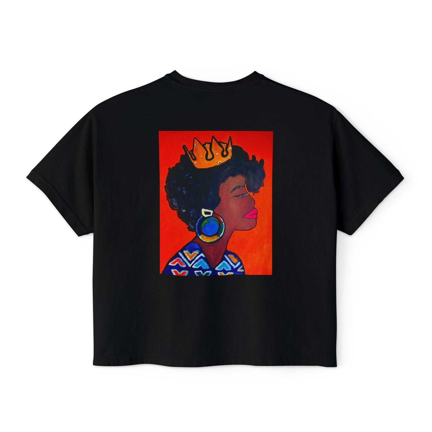 Crowned Black Woman Art Graphic T-Shirt, Afrocentric Women's Boxy Tee