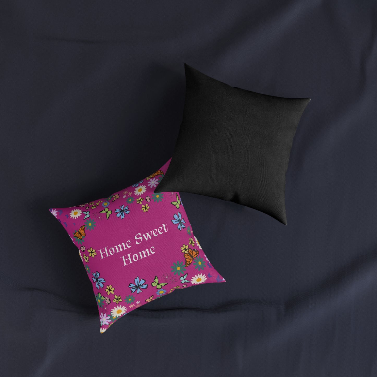 Floral Home Sweet Home Square Pillow - Cozy Decor for Living Room & Bedroom