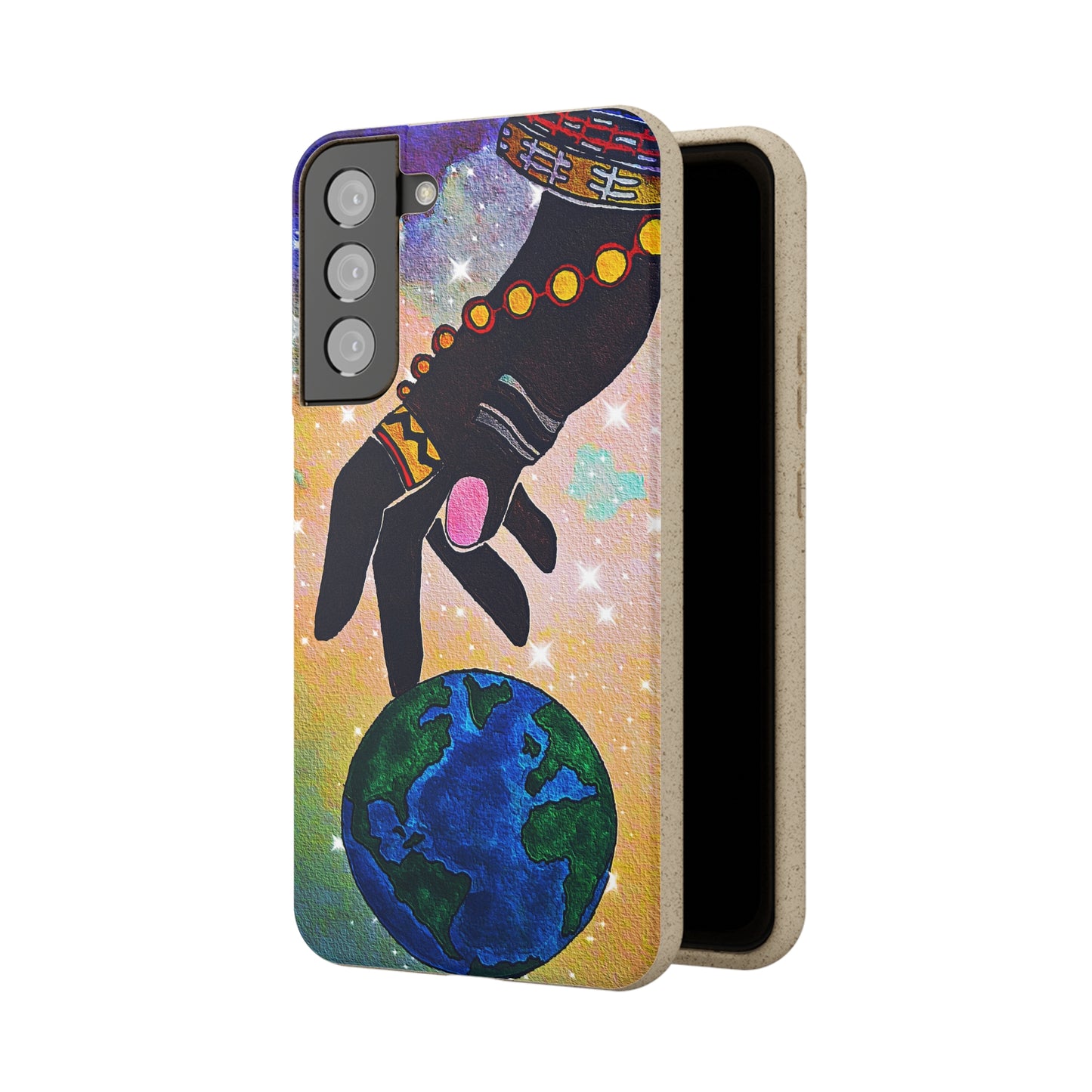 Artistic Biodegradable Case, Cosmic Ethnic Hand Design, Eco-Friendly Phone Accessory, iPhone and Android