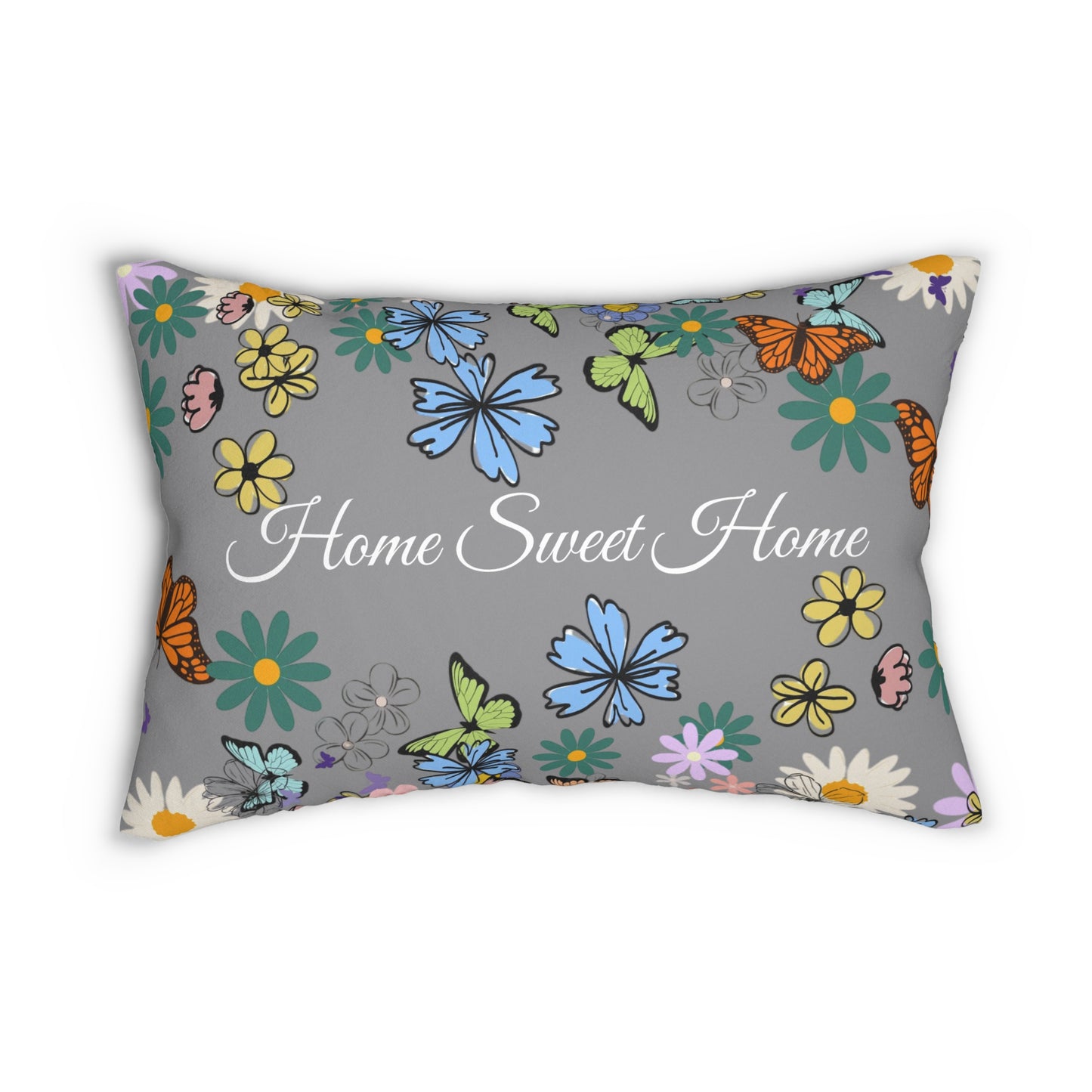 Home Sweet Home Floral Lumbar Pillow - Cozy Accent for Living Room