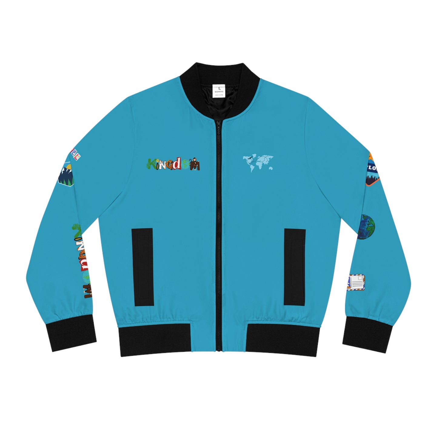 Explorer Themed Graphic Women's Bomber Jacket - Travel Enthusiast Vacation Mode