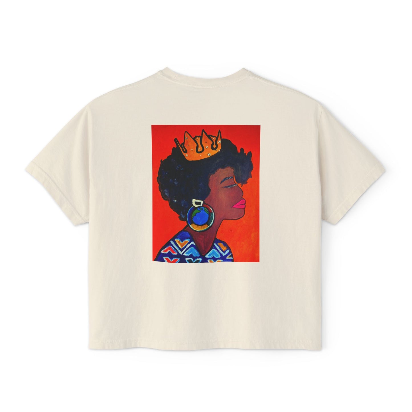 Crowned Black Woman Art Graphic T-Shirt, Afrocentric Women's Boxy Tee