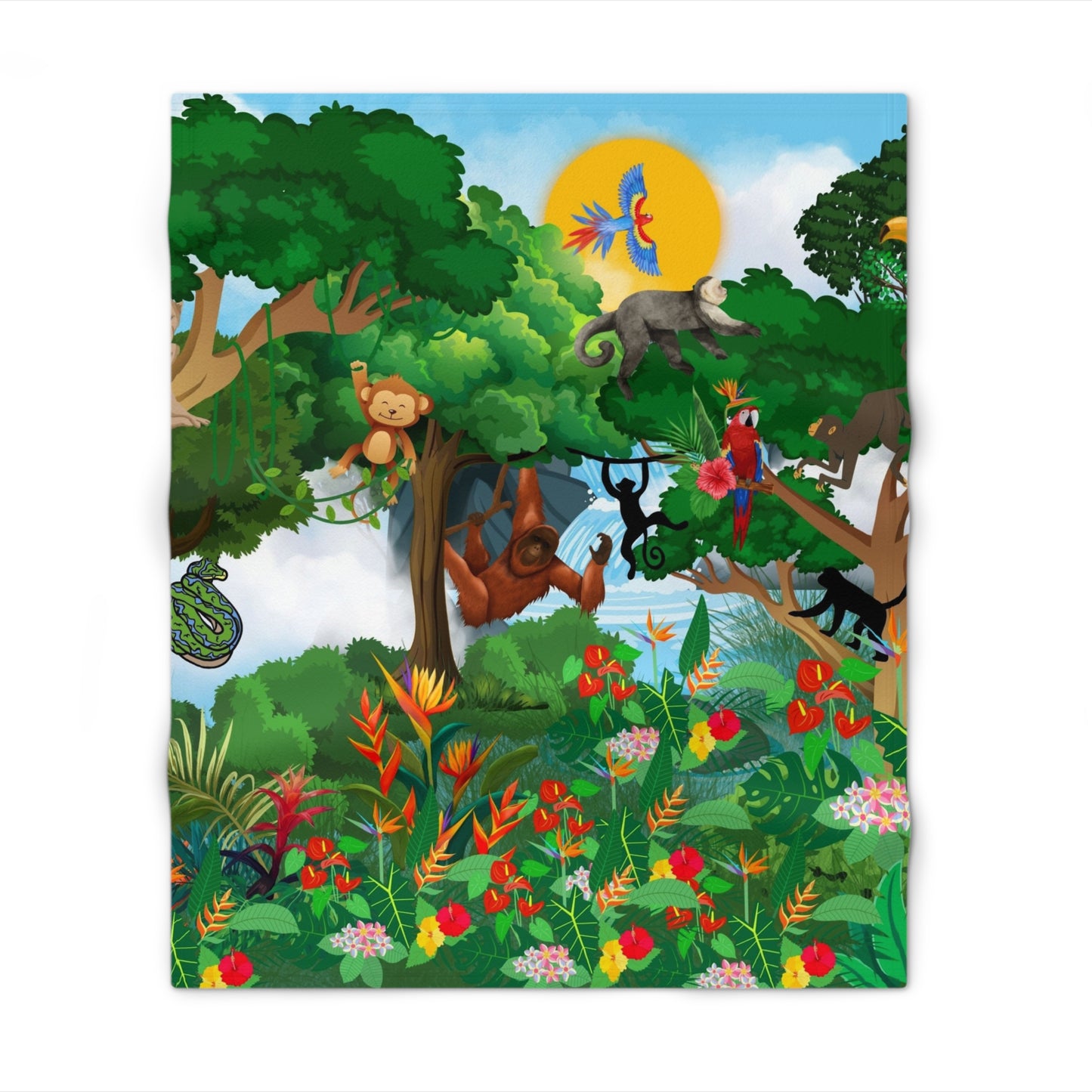 Vibrant Jungle Throw Blanket, Cozy Home Decor, Kids Room Accessory