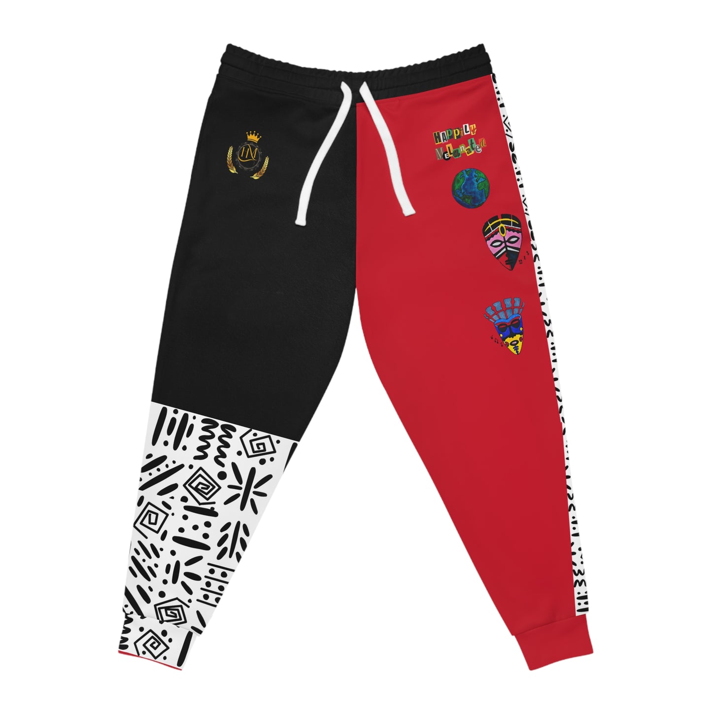 Handcrafted Afro Music Cartoon Art Athletic Joggers, Unisex Sweatpants, African Dance Jogging Pants