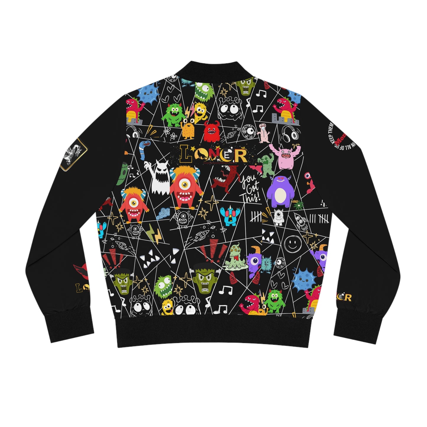 Monster Themed Cartoon Colorful Graphic Women's Jacket, Trendy Outerwear