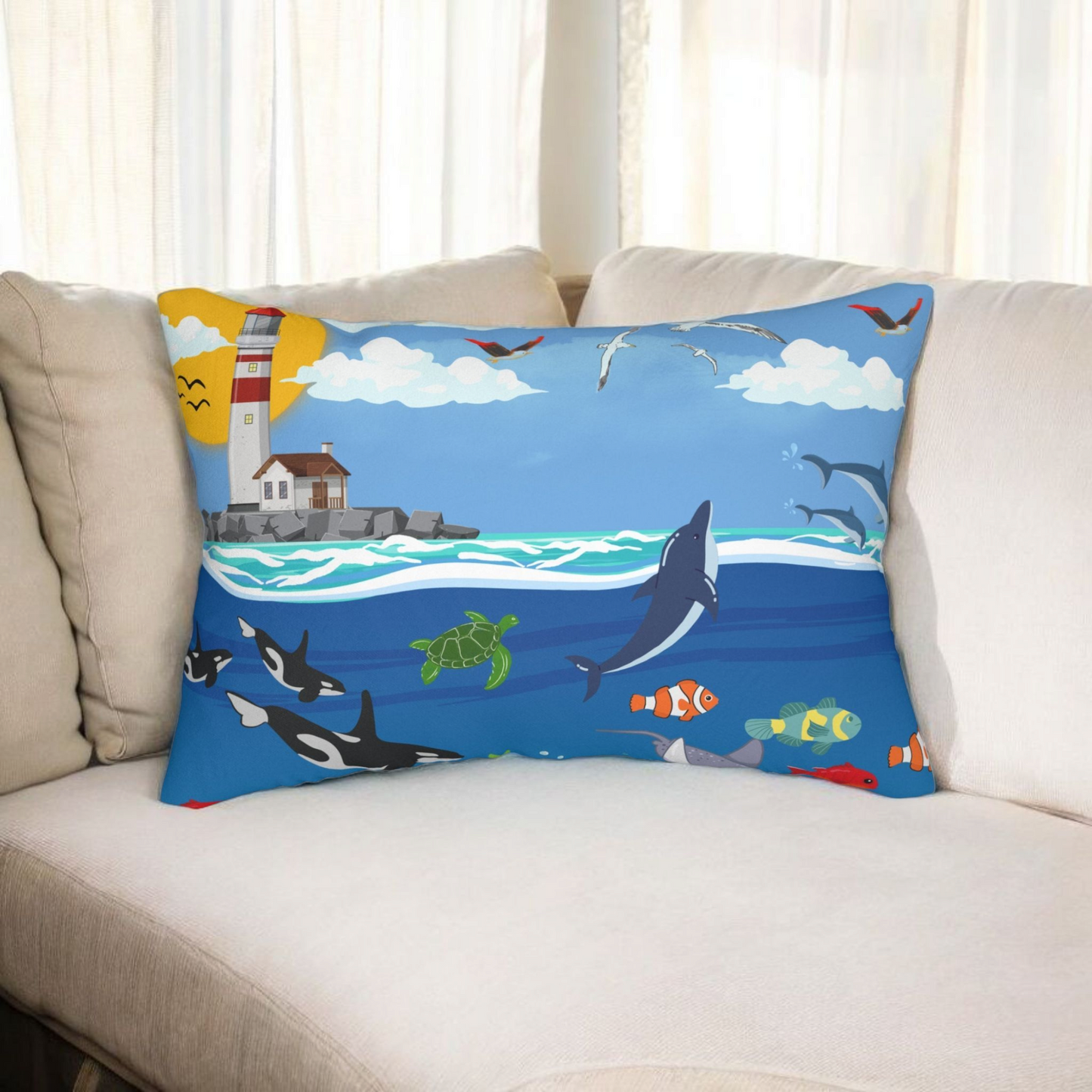 Ocean Adventure Lumbar Pillow - Nautical Marine Decor for Home