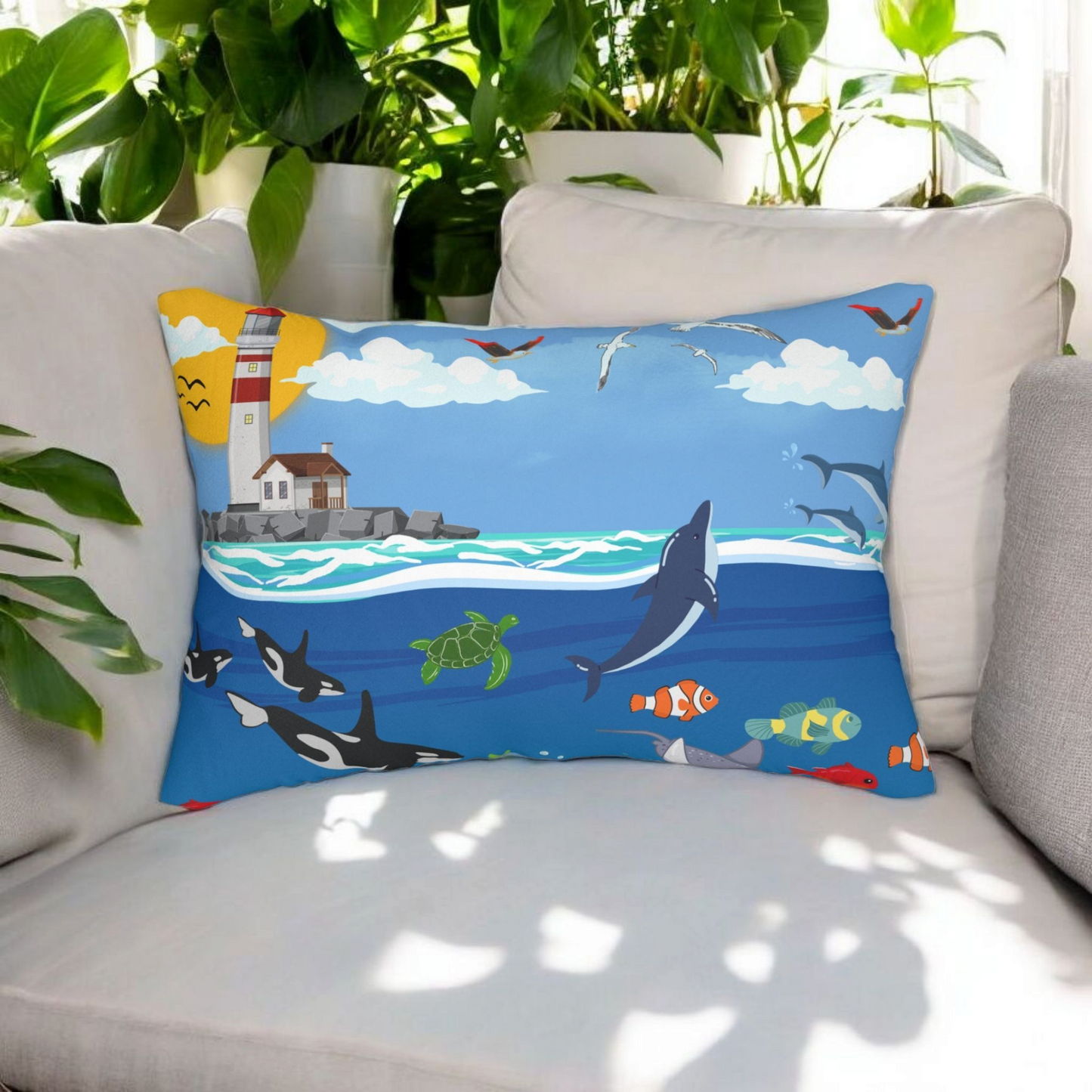 Ocean Adventure Lumbar Pillow - Nautical Marine Decor for Home