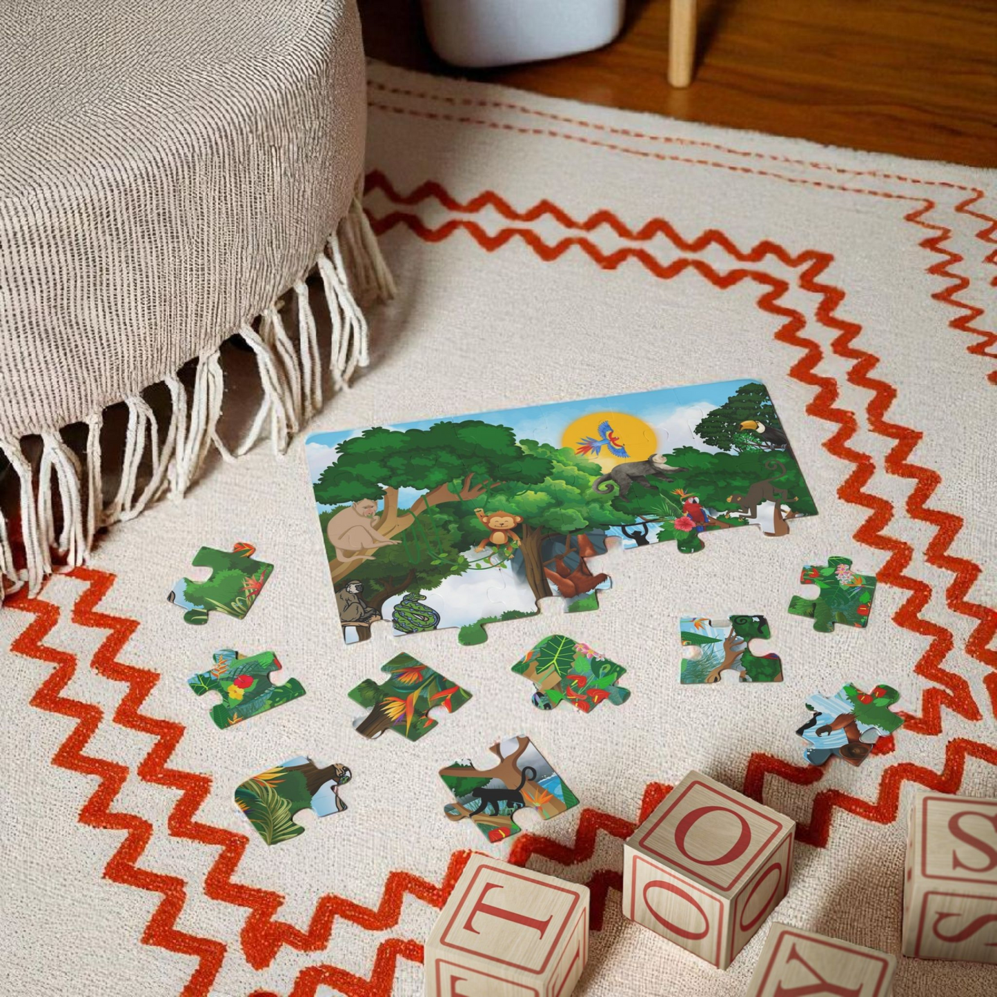 Kids' Puzzle, Jungle Animal Monkey Puzzle, 30-Piece - Fun Educational Toy for Children