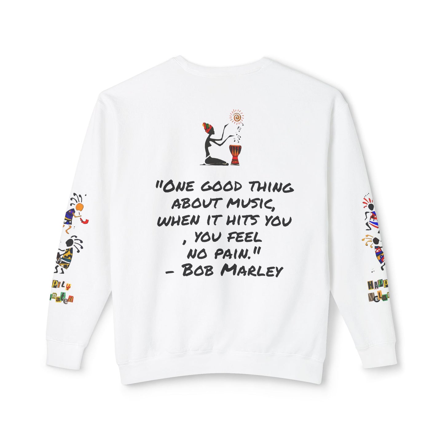 Hand-Drawn Afro Music Graphic Sweatshirt - Unisex Lightweight Crewneck, Music Lover Gift
