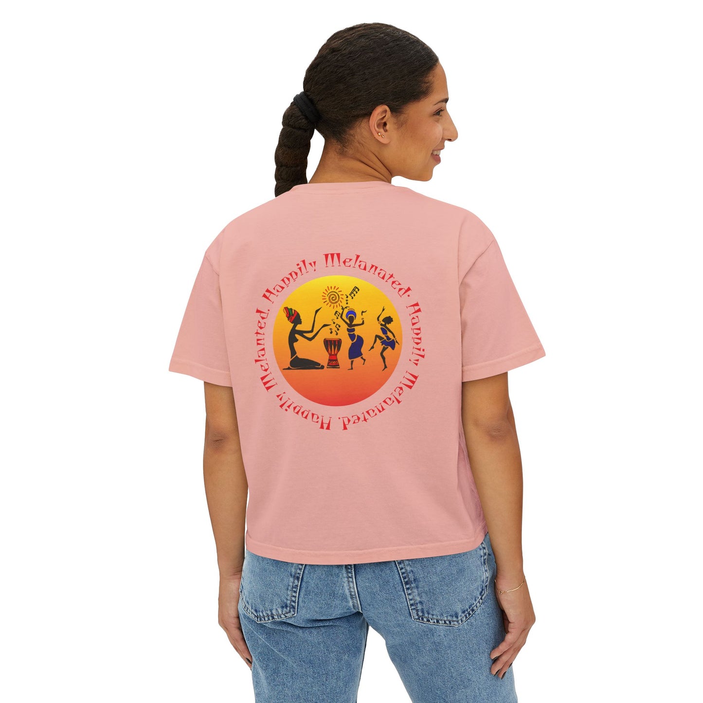 Women's Afrocentric Music Cartoon Graphic Oversized Boxy T-shirt