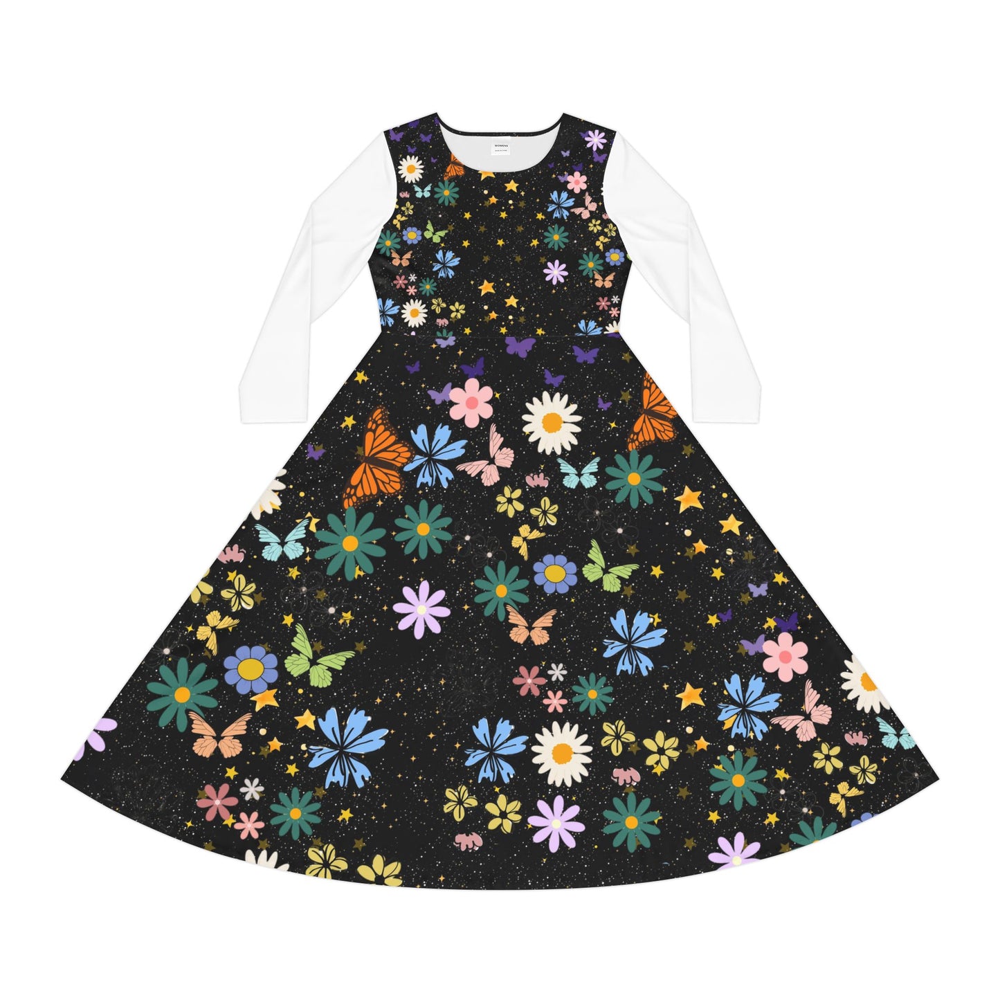 Celestial Floral Long Sleeve Dance Dress - Perfect for Parties, Events, Spring Celebrations
