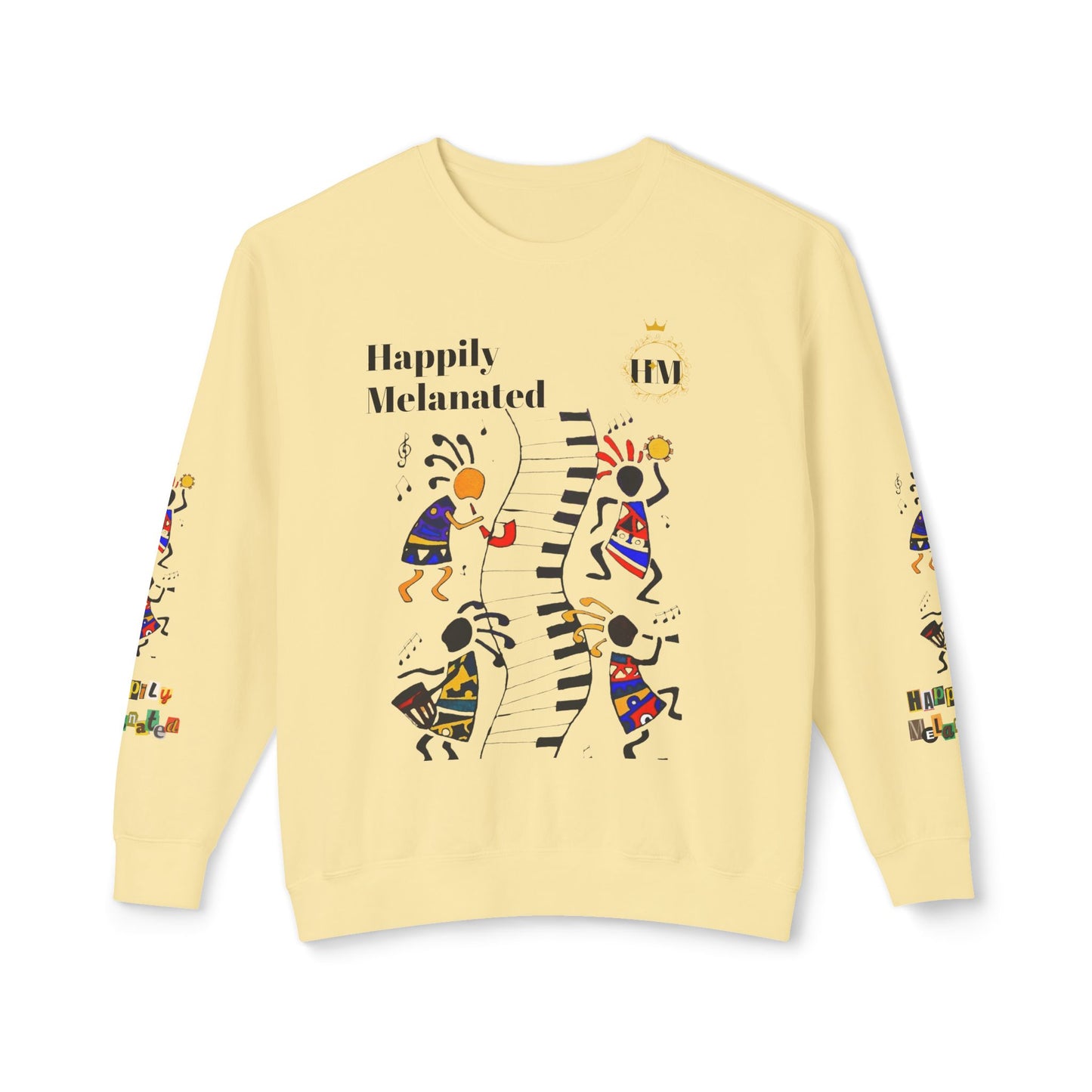 Hand-Drawn Afro Music Graphic Sweatshirt - Unisex Lightweight Crewneck