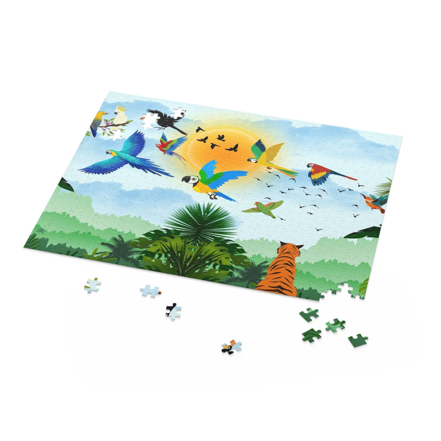 Vibrant Jungle Wildlife Puzzle - 120/252/500-Piece Tropical Scene