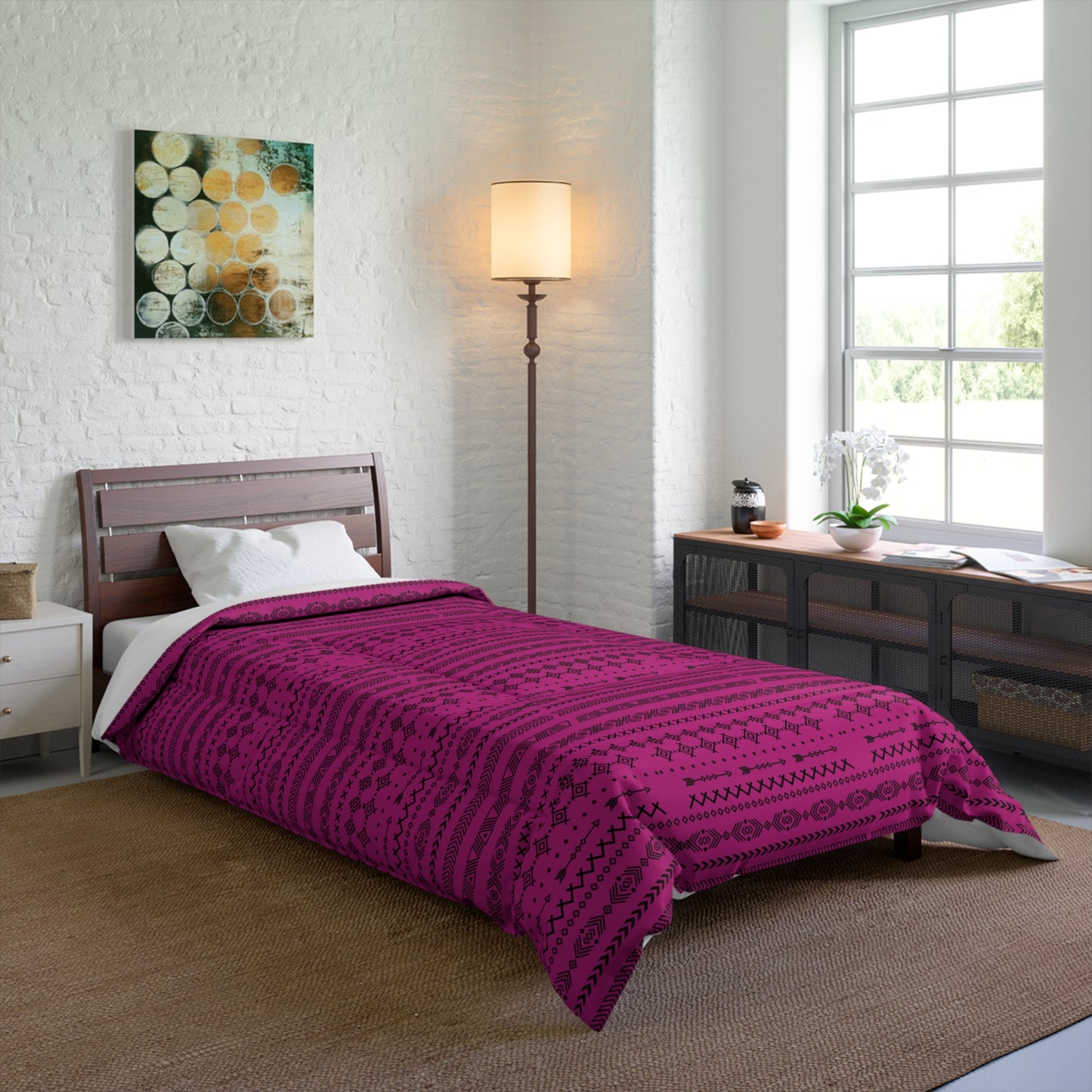 Afro Geometric Comforter, Cozy Blanket for Home Decor, Boho Style Bedding