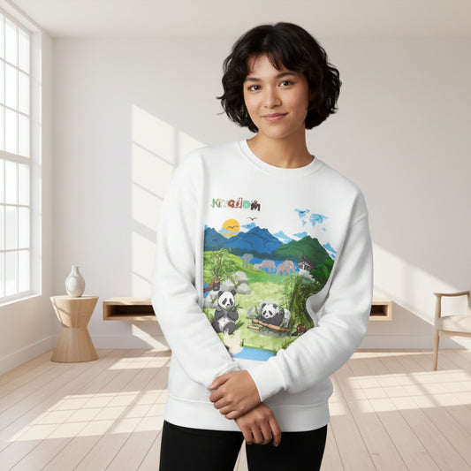 Panda Kingdom Crewneck Sweatshirt — Scenic Bamboo Forest Graphic