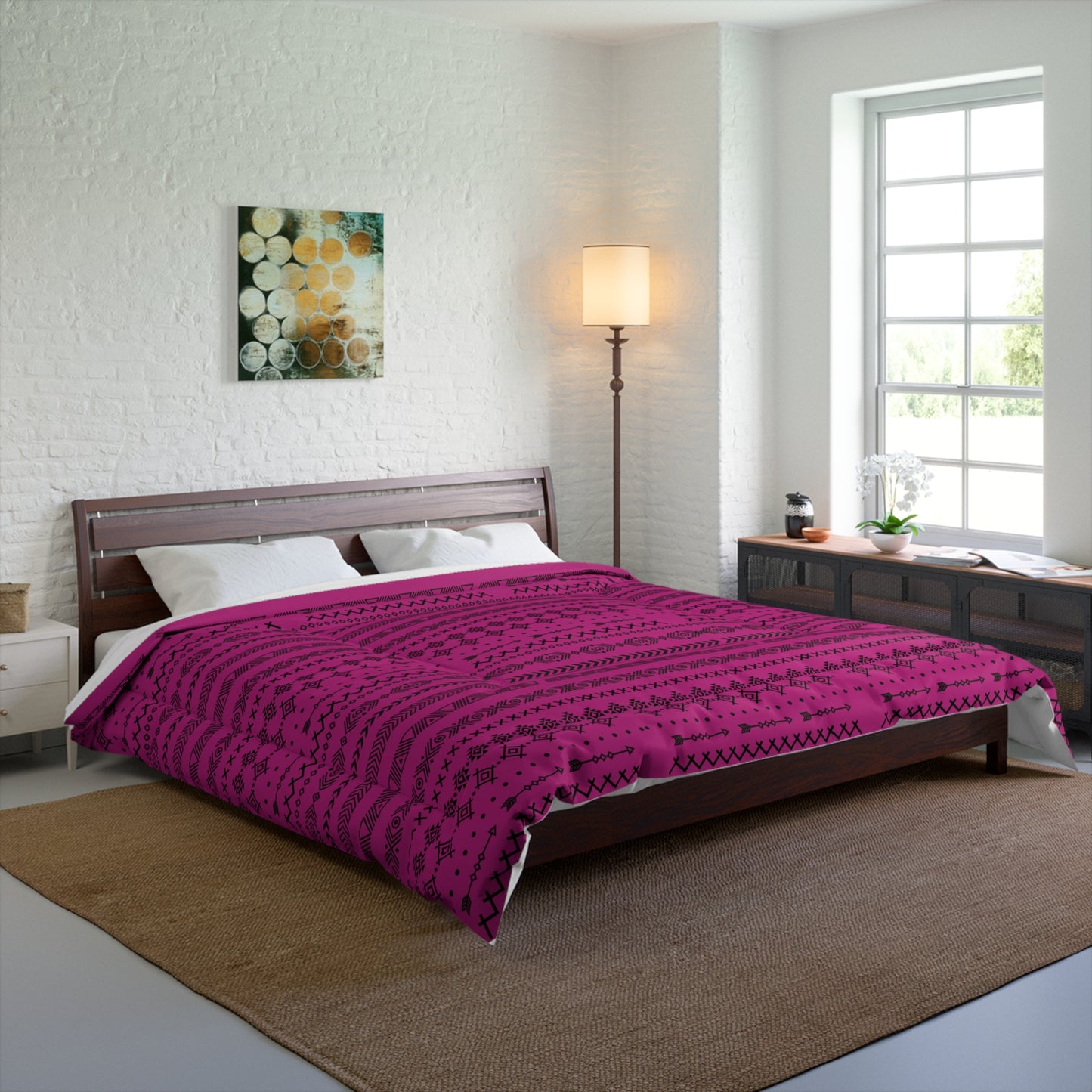 Afro Geometric Comforter, Cozy Blanket for Home Decor, Boho Style Bedding