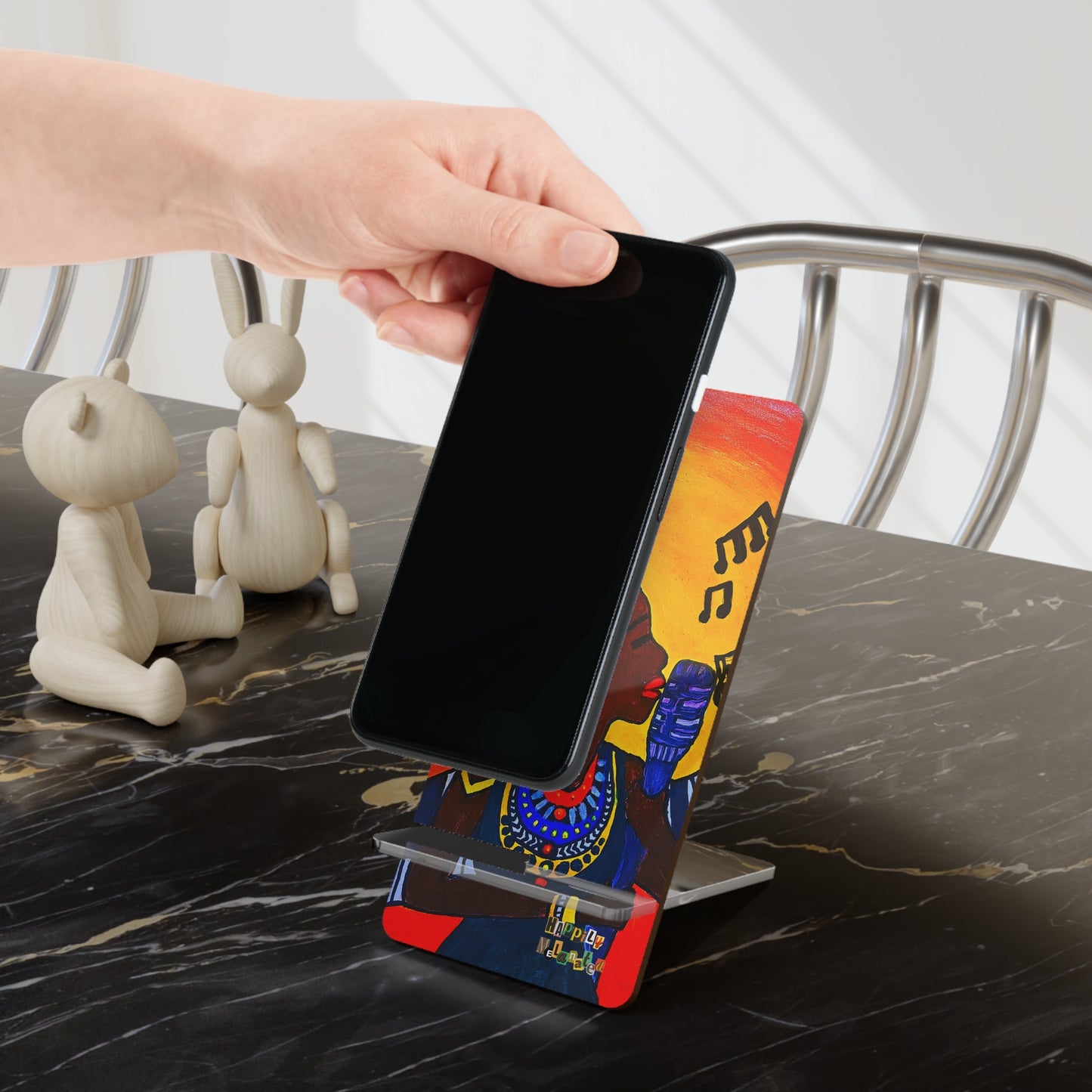Artistic Smartphone Display Stand - Vibrant Music Theme