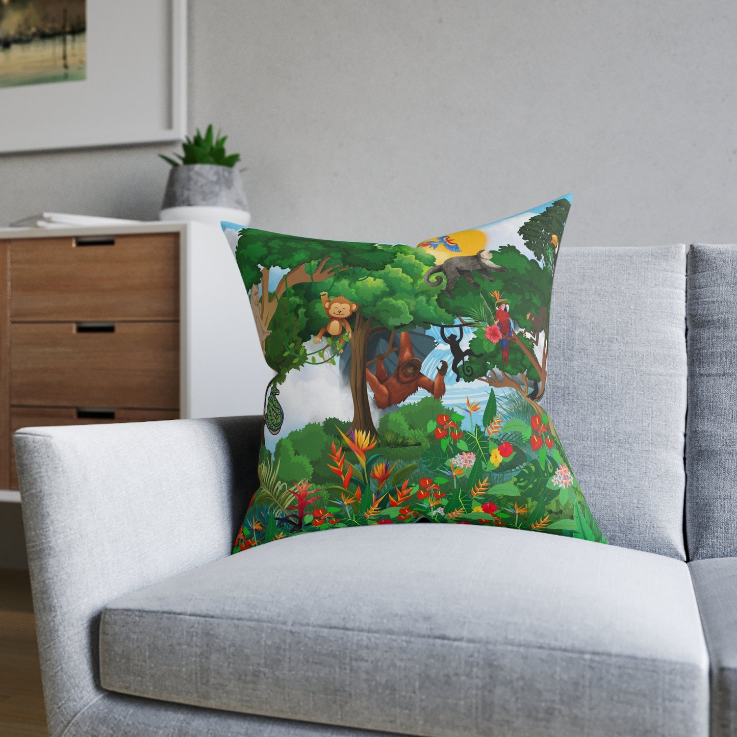 Vibrant Jungle Animal Square Pillow - Perfect for Kids' Rooms & Playspaces