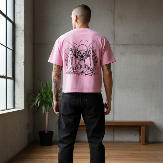 Gothic Spider Art Graphic Unisex Mineral Wash Boxy Cotton T-Shirt