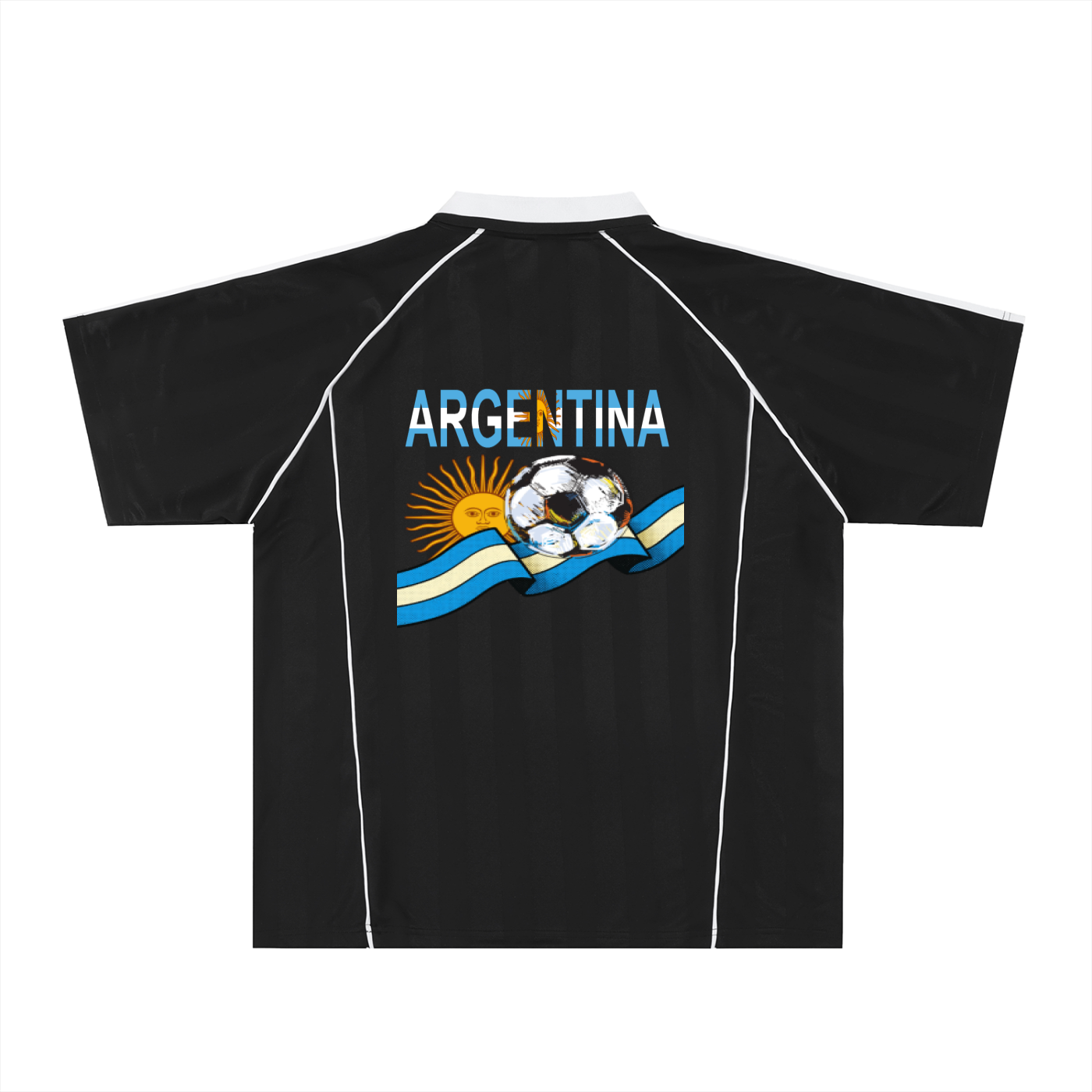Argentina Flag Themed Graphic Shadow Stripe Collared Unisex Soccer Jersey