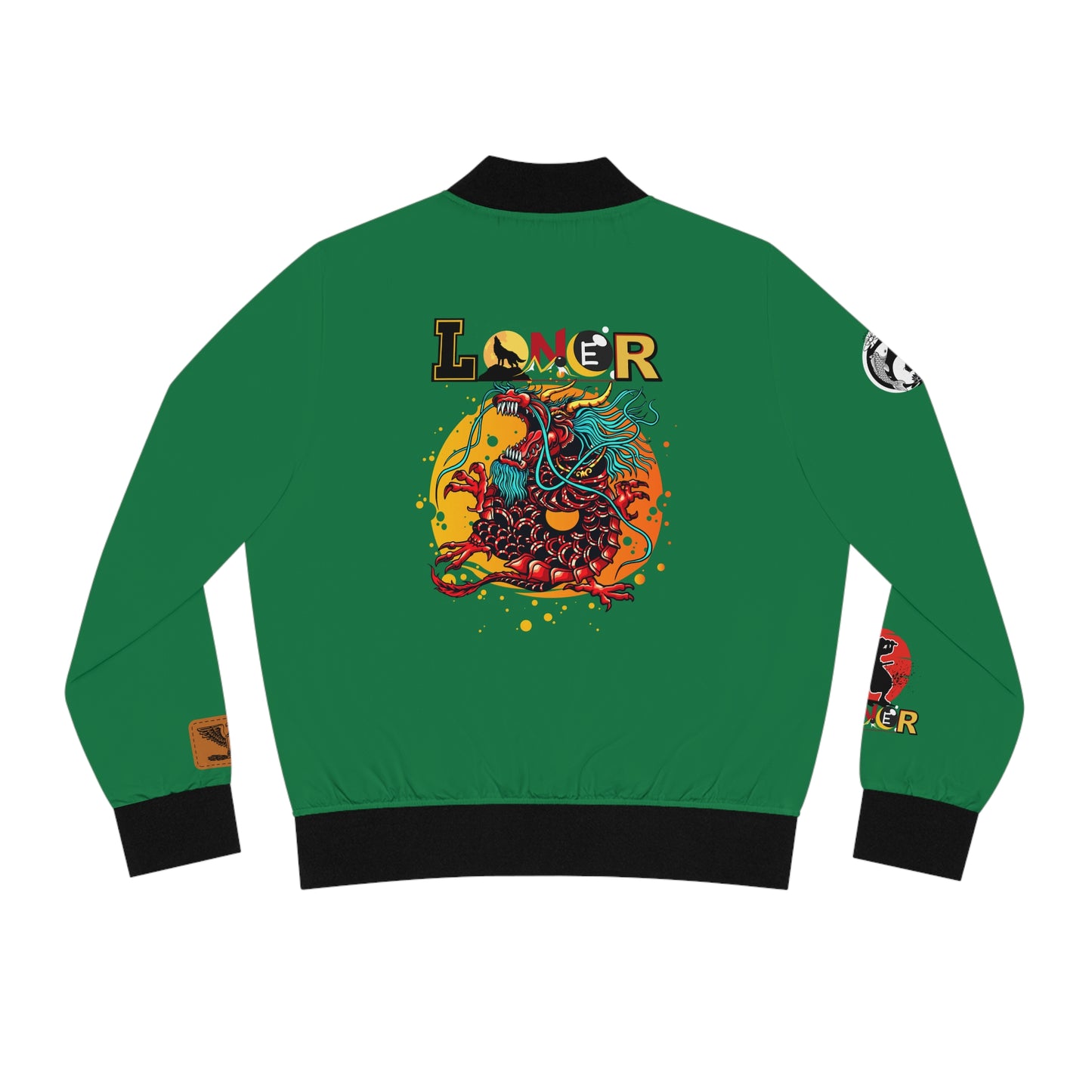 Dragon Graphic Women's Bomber Jacket, Mythical All Over Design, Zip Up Outerwear