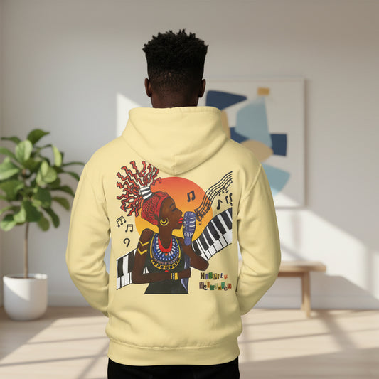 Afrocentric Jazz Music Lightweight Hooded Sweatshirt, Piano Art Graphic, Music Lover Gift