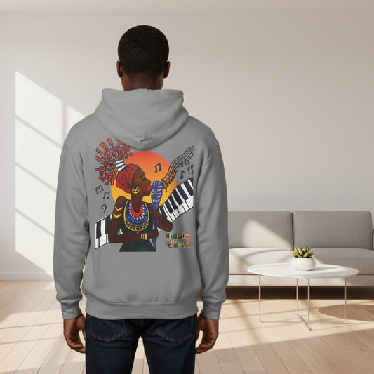 Afrocentric Jazz Music Lightweight Hooded Sweatshirt, Piano Art Graphic, Music Lover Gift