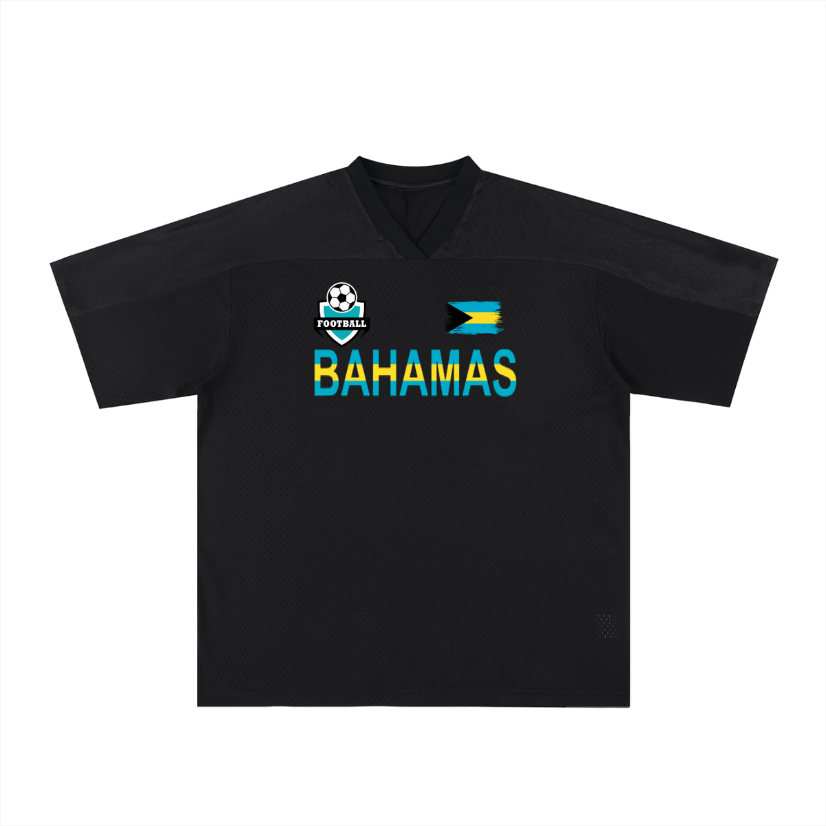 Bahamas Flag Themed Unisex Oversized Mesh V-Neck Soccer Jersey