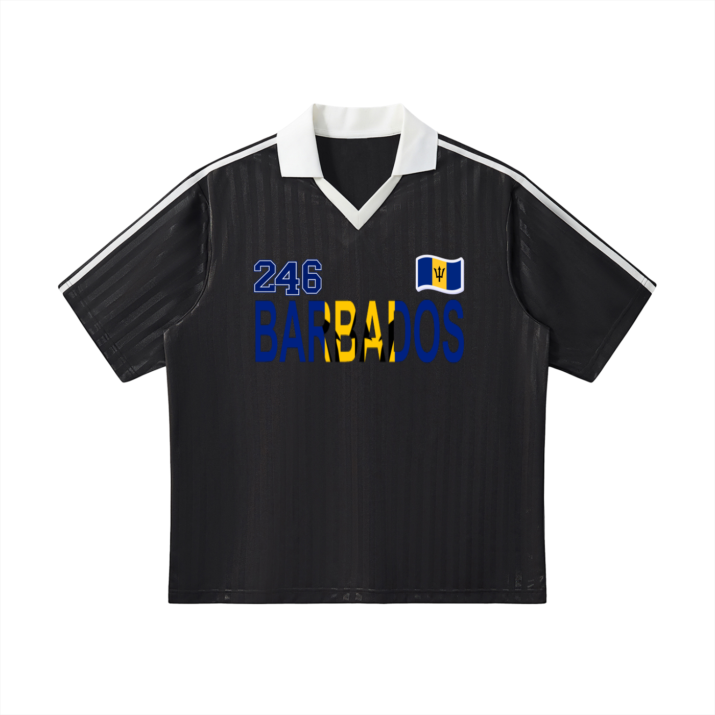 Barbados Flag Themed Contrast Collar Striped Unisex Soccer Jersey