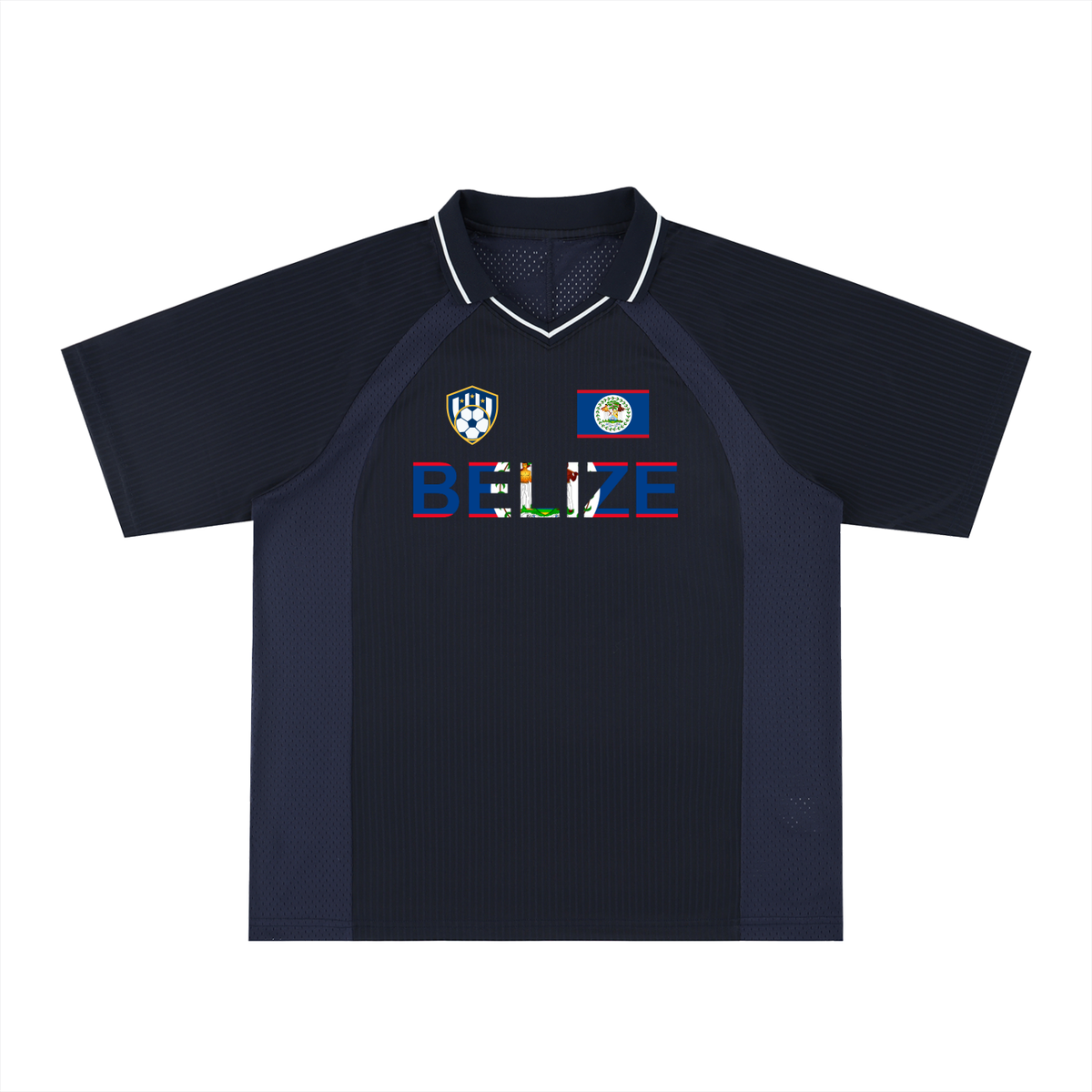 Belize Flag Themed Graphic Unisex Striped V-Neck Soccer Jersey