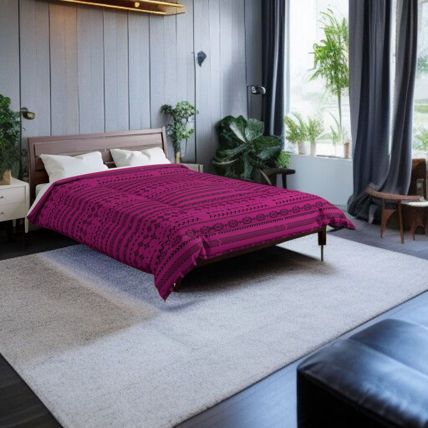 Afro Geometric Comforter, Cozy Blanket for Home Decor, Boho Style Bedding
