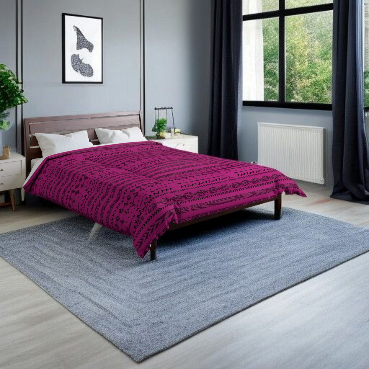 Afro Geometric Comforter, Cozy Blanket for Home Decor, Boho Style Bedding