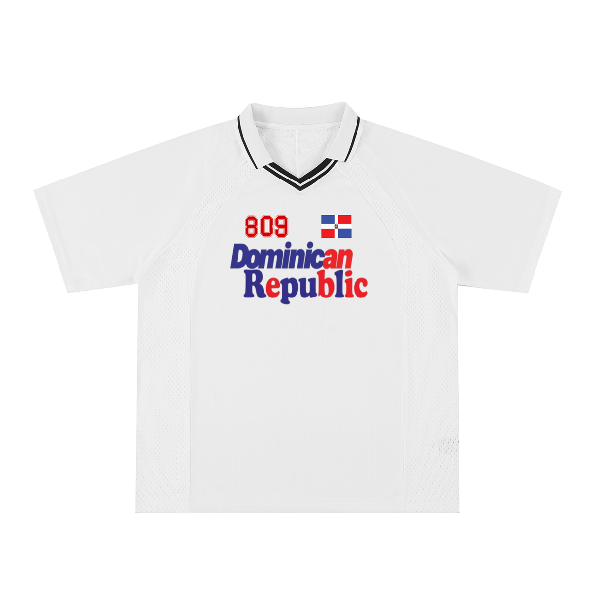 Dominican Republic Flag Themed Graphic Striped V-Neck Soccer Unisex Jersey