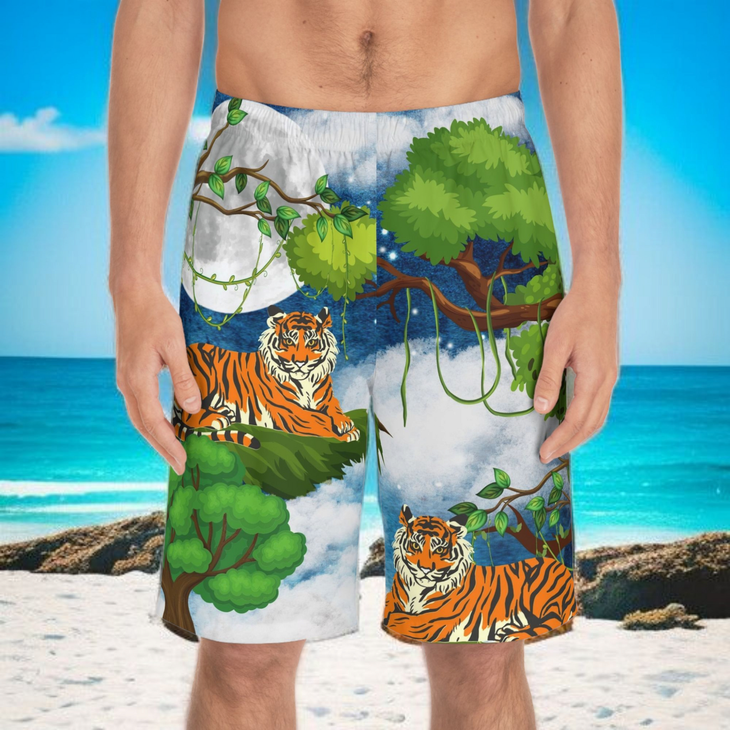 Men's Jungle Tiger Board Shorts - Stylish Summer Swimwear for Beach Lovers