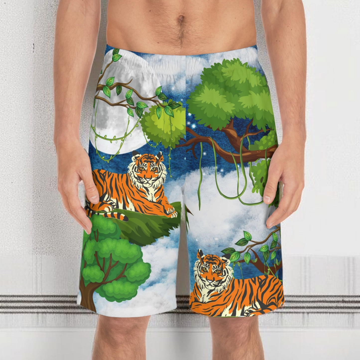 Men's Jungle Tiger Board Shorts - Stylish Summer Swimwear for Beach Lovers