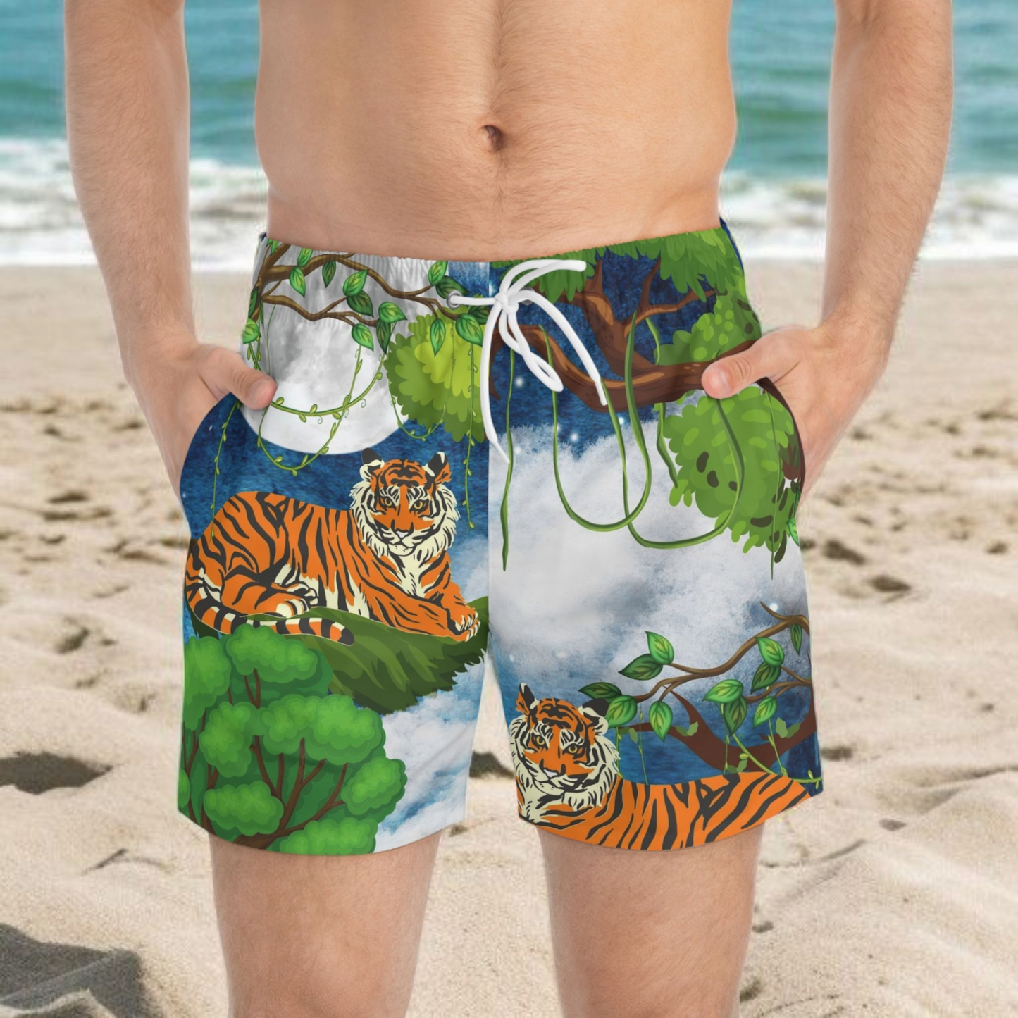 Tropical Tiger Swim Trunks - Fun Jungle Print for Summer Adventures