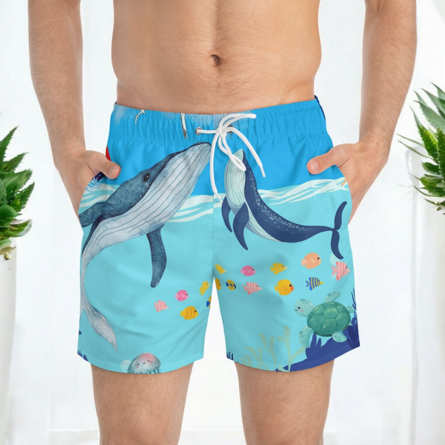 Ocean Adventure Swim Trunks - Fun Whale and Sea Life Design