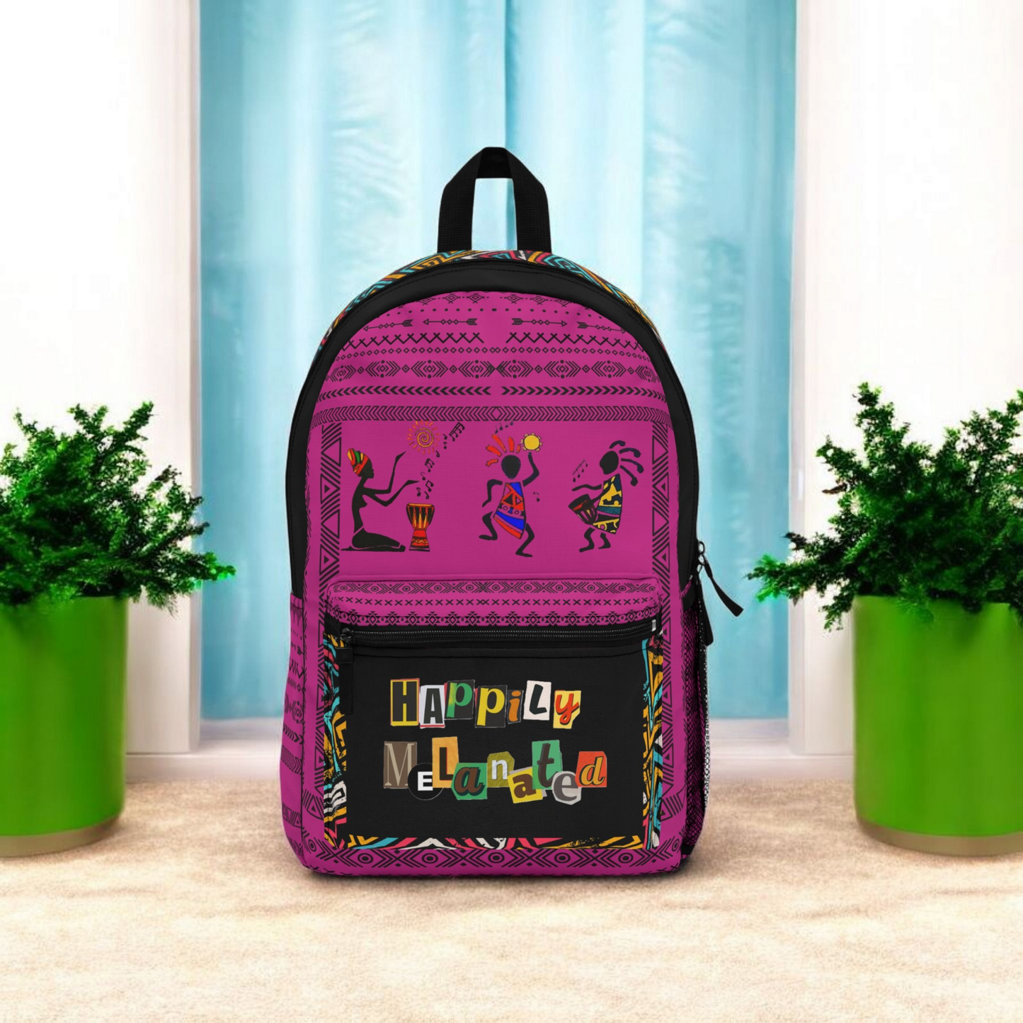 Boho Afro Music Backpack, Music Lover Bag, Cartoon Print Rucksack