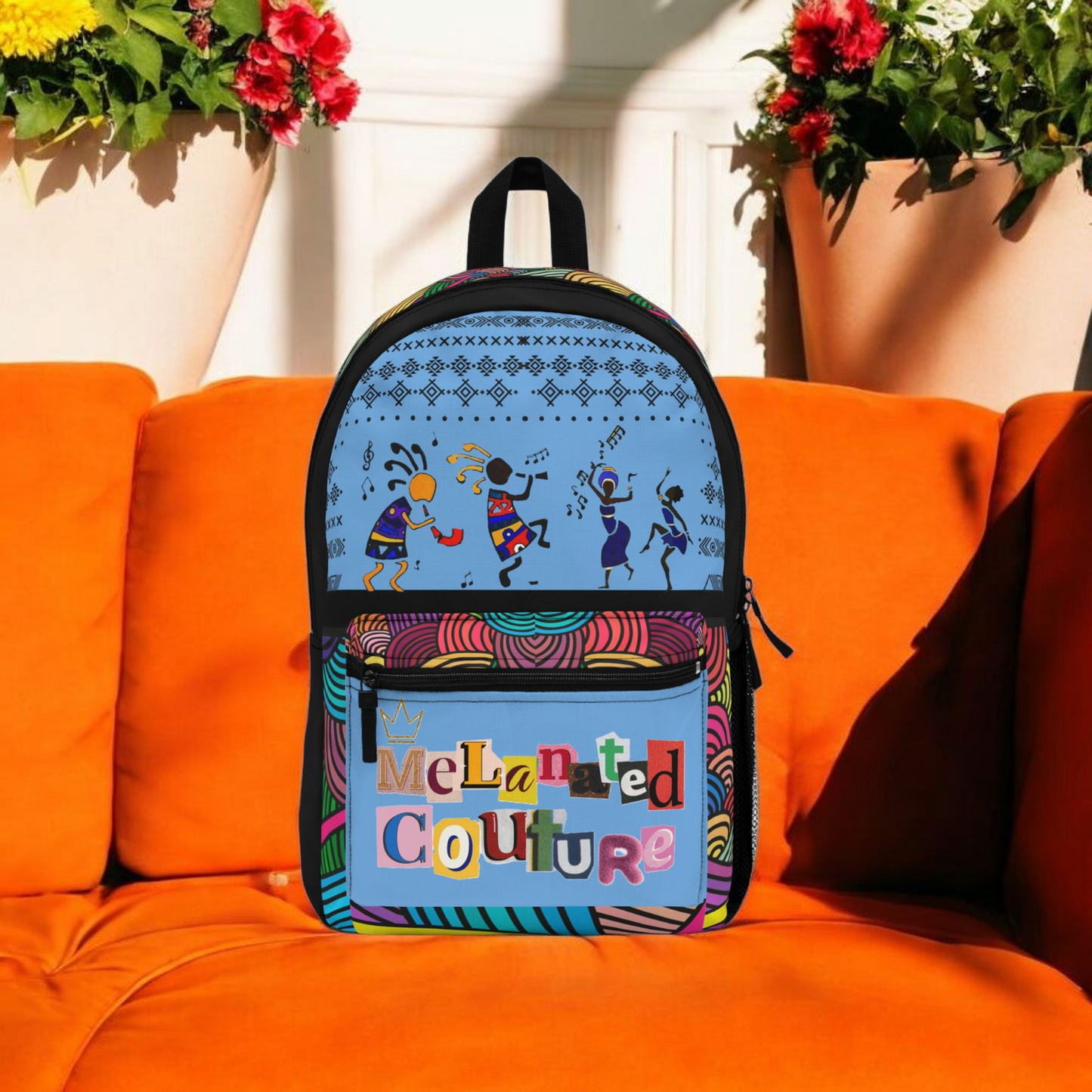 Colorful Tribal Dance Backpack, Ethnic Music Festival Bag, Boho Rucksack