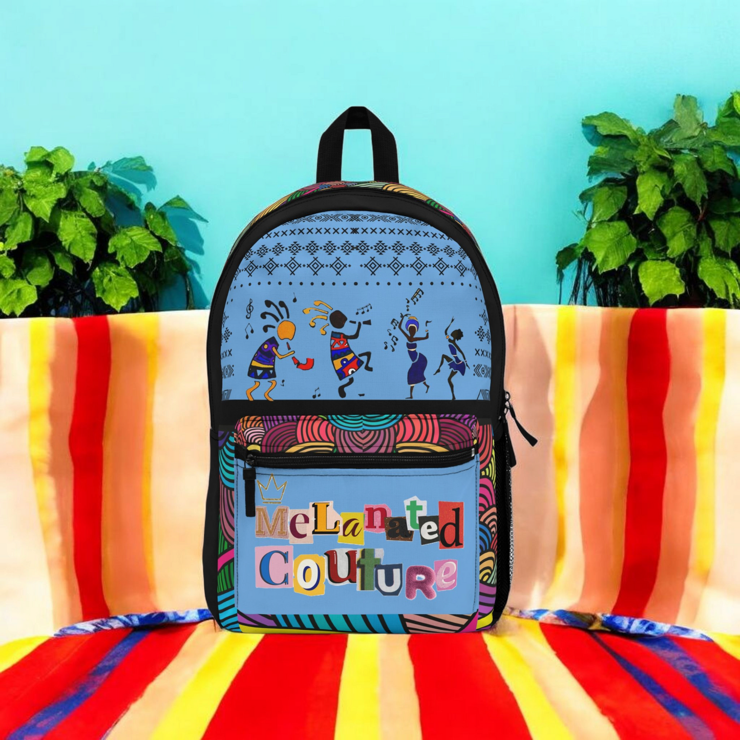 Colorful Tribal Dance Backpack, Ethnic Music Festival Bag, Boho Rucksack