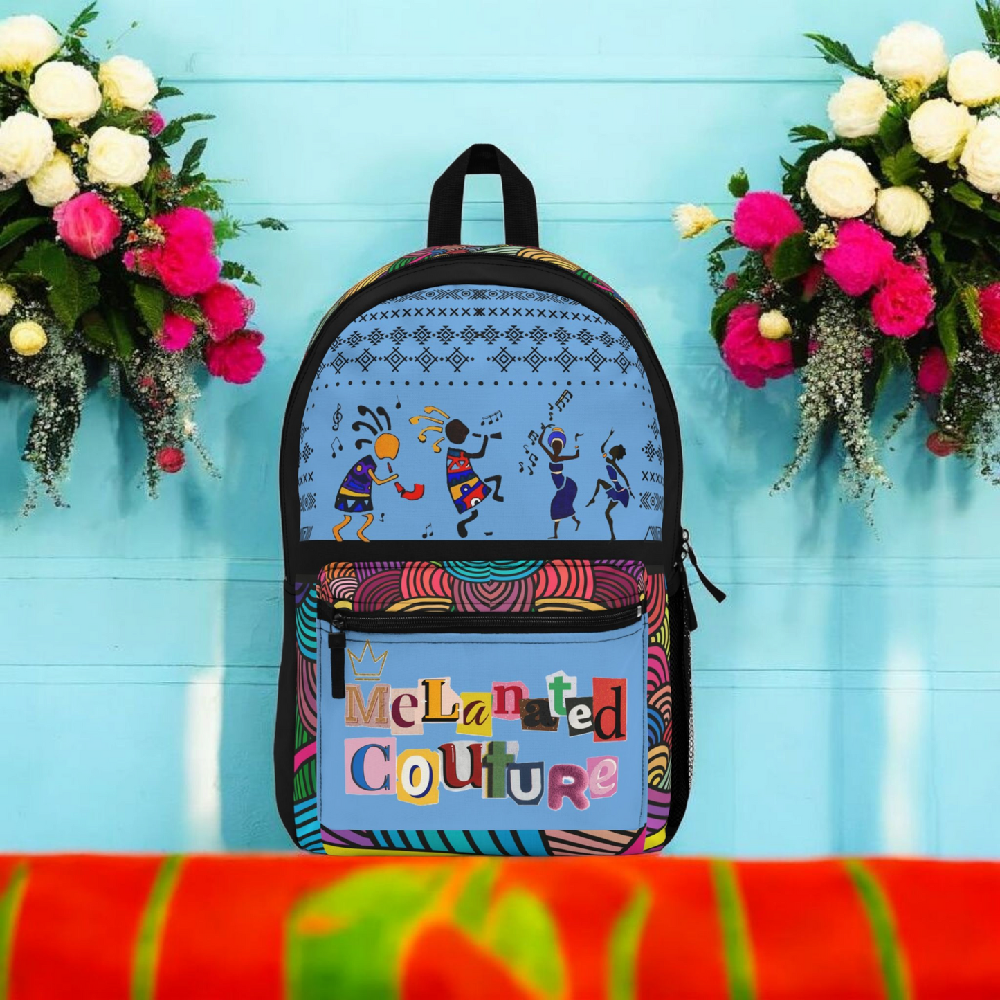 Colorful Tribal Dance Backpack, Ethnic Music Festival Bag, Boho Rucksack