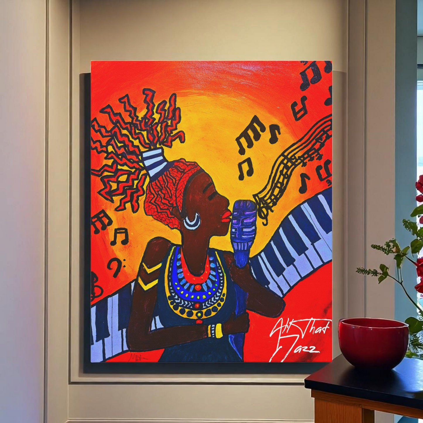 Canvas Art Print, Jazz Singer Music Decor, Jazz Piano Wall Art, Original Artwork