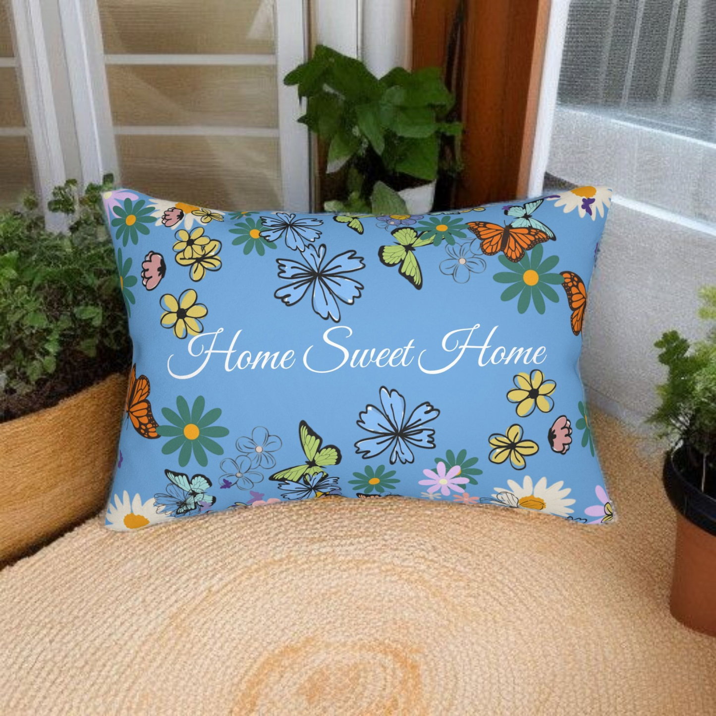 Home Sweet Home Floral Lumbar Pillow - Cozy Accent for Living Room